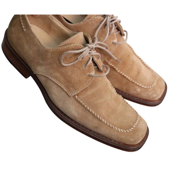 Kenneth Cole NEW YORK Tan Suede Leather Oxford Shoes 40 Square Toe ITALY Mens 7 - Picture 1 of 8